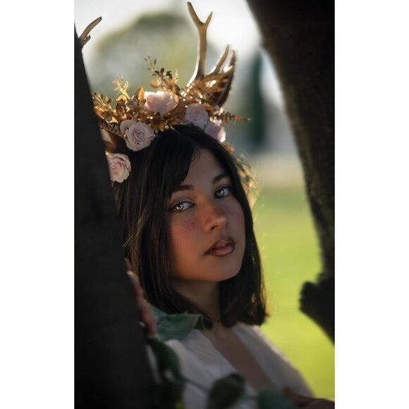 Woodland Floral Reindeer Headpiece Gold Pink for Cosplay Party Festival main image 5